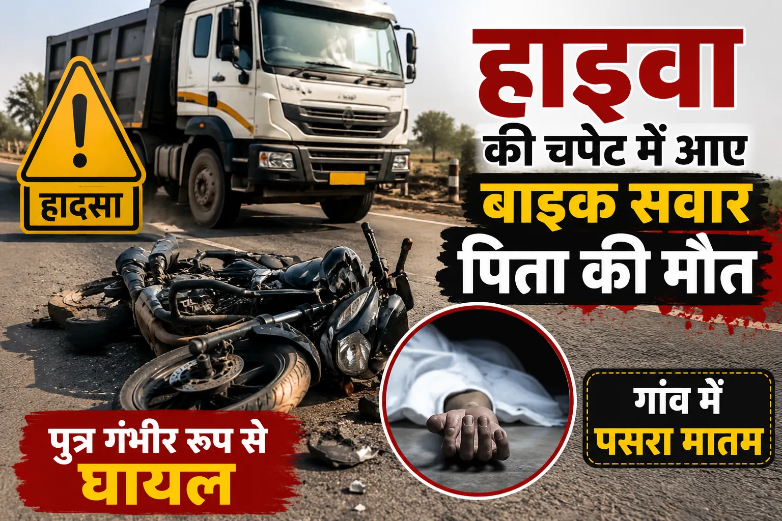 हाइवा की चपेट में आने से वृद्ध की मौत, पुत्र गंभीर रूप से घायल