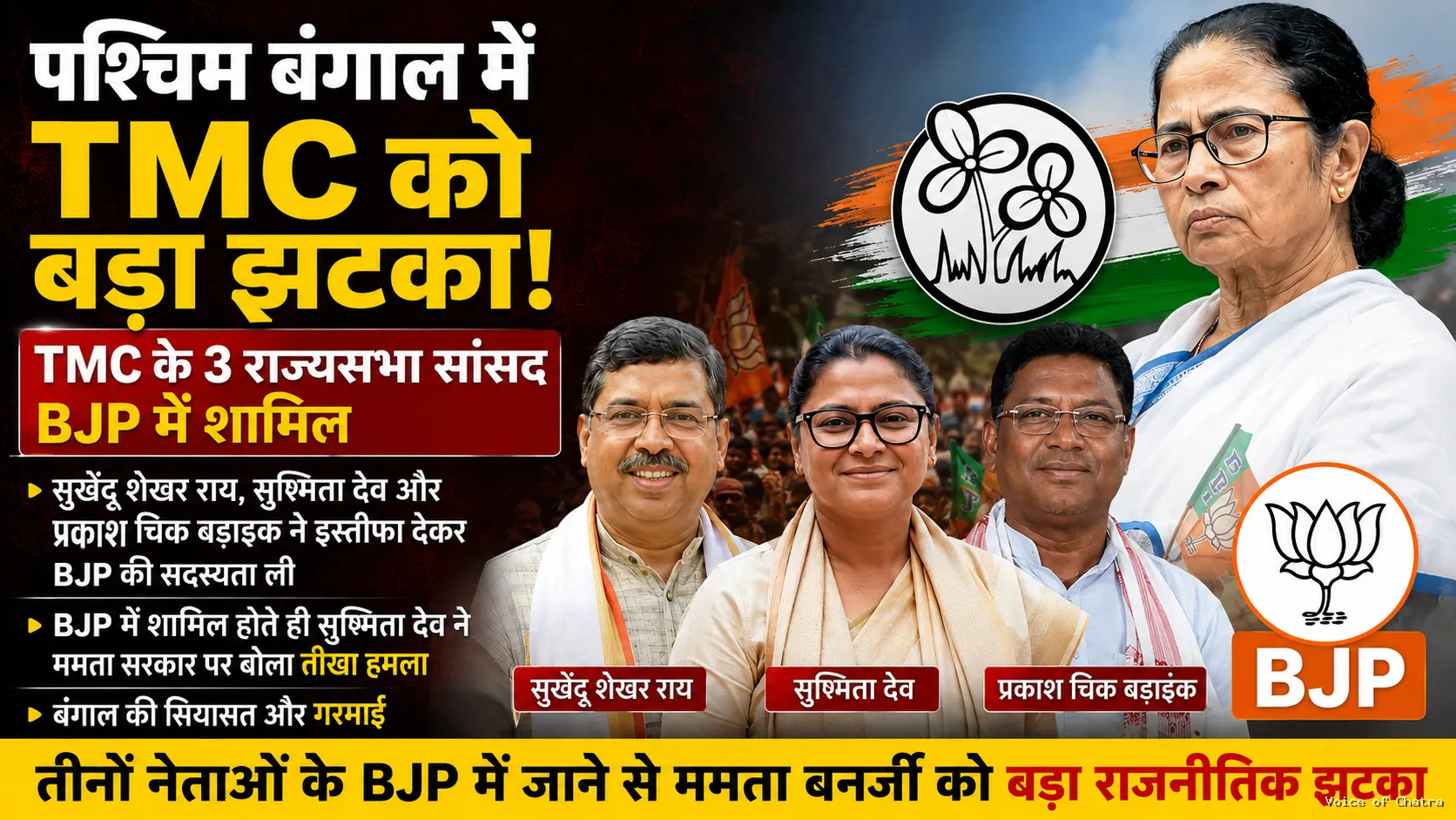 पश्चिम बंगाल की राजनीति में बड़ा उलटफेर, TMC के तीन पूर्व राज्यसभा सांसद BJP में शामिल
