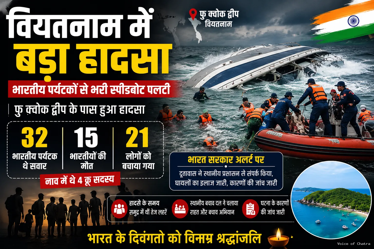 वियतनाम में बड़ा हादसा: भारतीय पर्यटकों से भरी स्पीडबोट पलटी, 15 की मौत